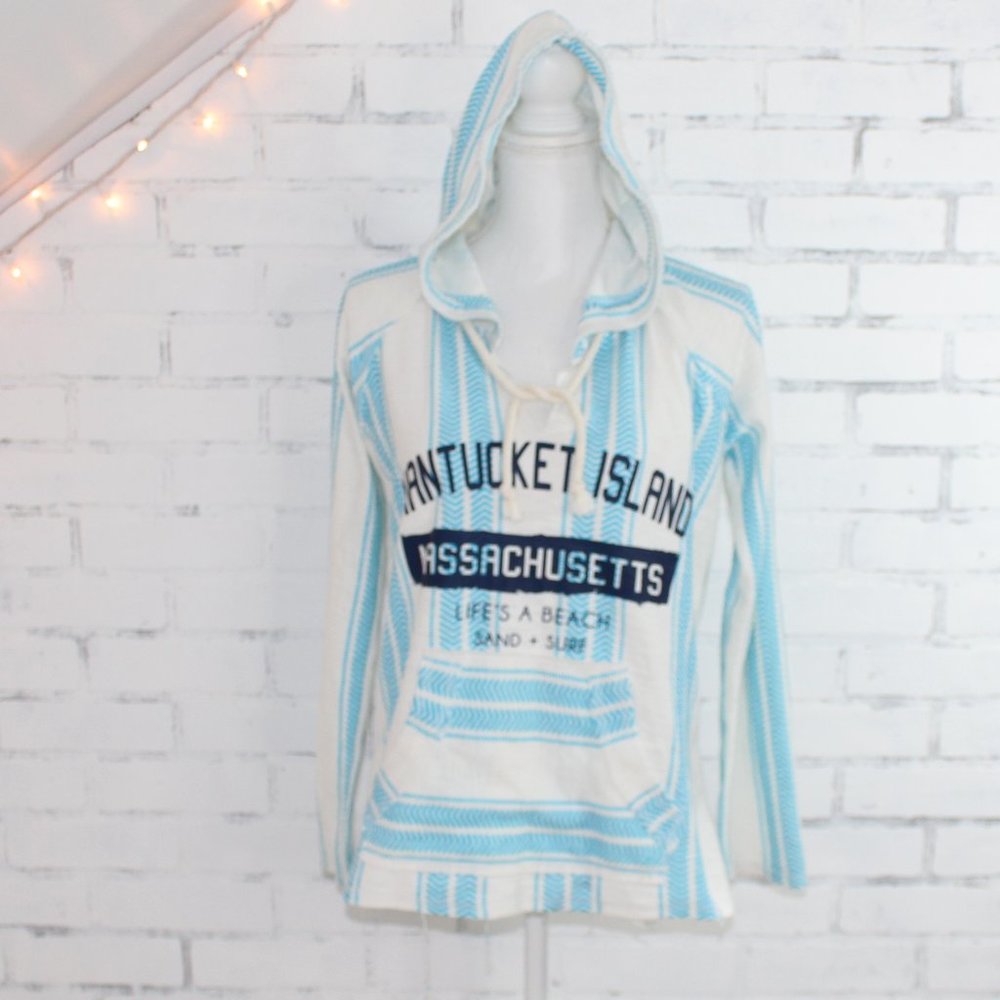 Ocean Drive Blue Hooded Sweatshirt Relaxed Long Sleeve